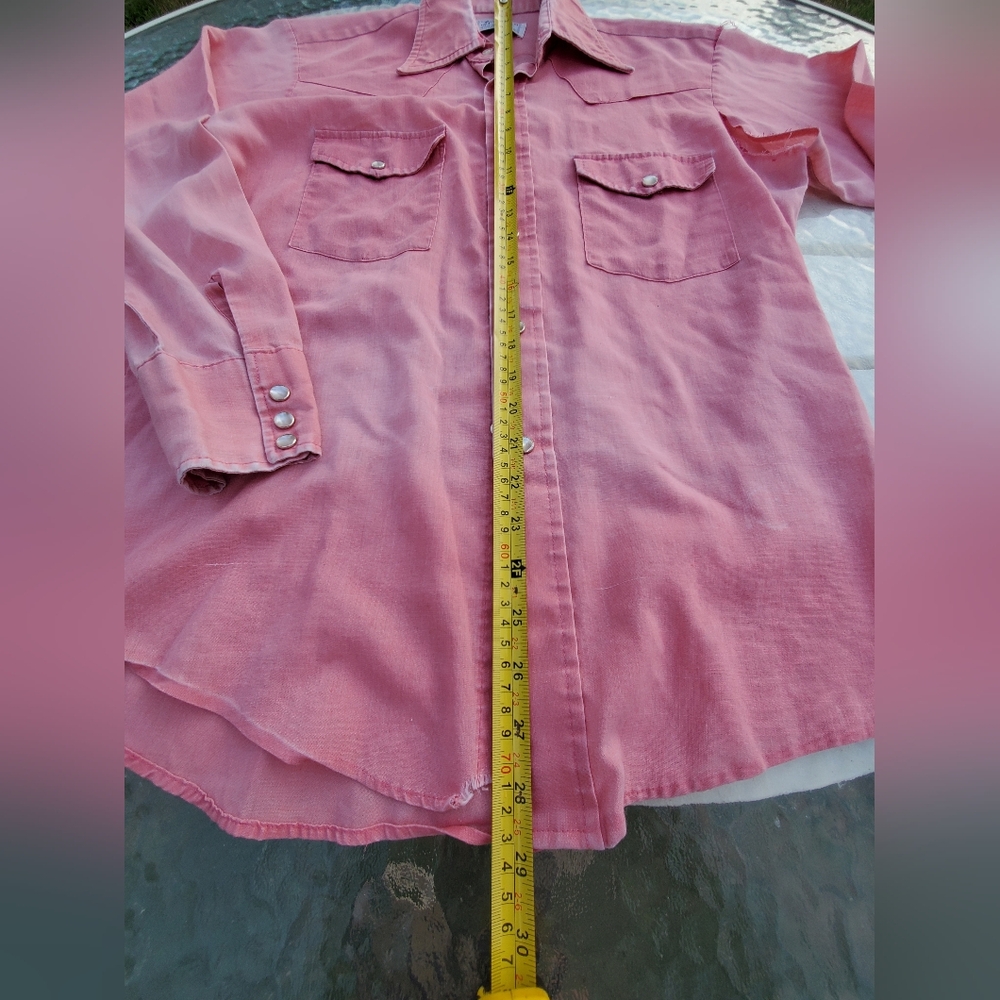 VINTAGE BRONCO WESTERN WEAR PINK DISTRESSED LONG SLEEVE PEARL SNAP - Picture 5 of 13
